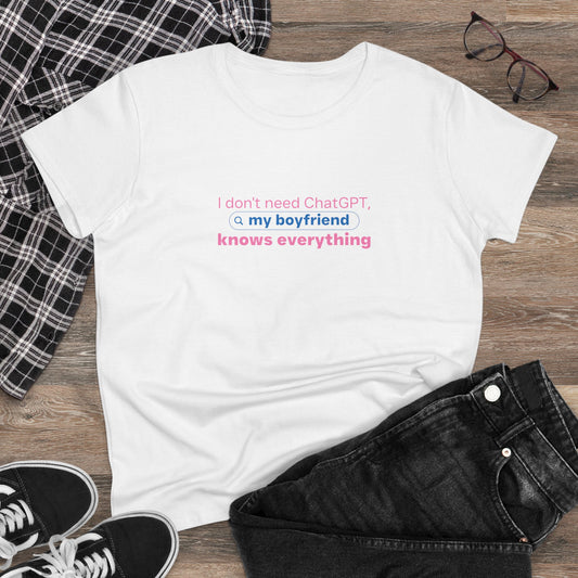 I Don’t Need ChatGPT, My Boyfriend Knows Everything” Women’s T-Shirt
