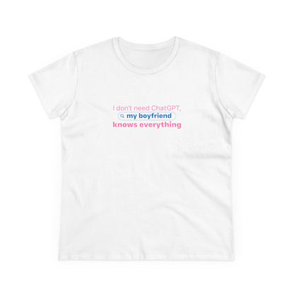 I Don’t Need ChatGPT, My Boyfriend Knows Everything” Women’s T-Shirt